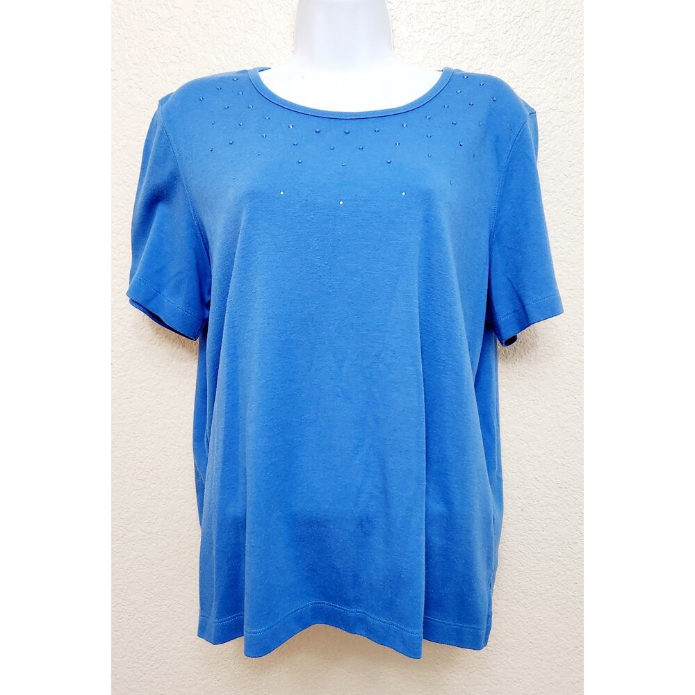 Draper's & Damon's Blue Rhinestone Bodice Round Neck Top XL Lightweight Soft